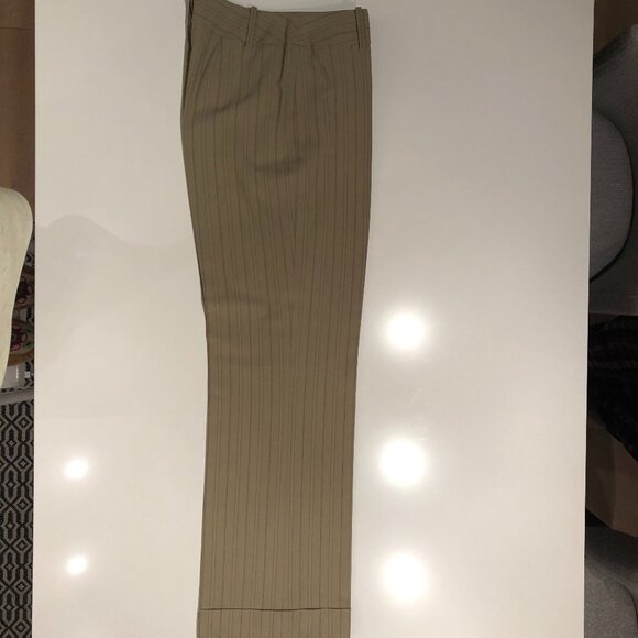 Ann Taylor Loft Striped Straight Leg Cuffed Mid-Rise Trousers Tan + Green Sz 6 - Picture 5 of 10